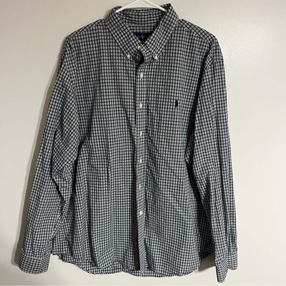 Men's Ralph Lauren Black & White Plaid Long Sleeve Button Down Shirt‎ Size 2XL